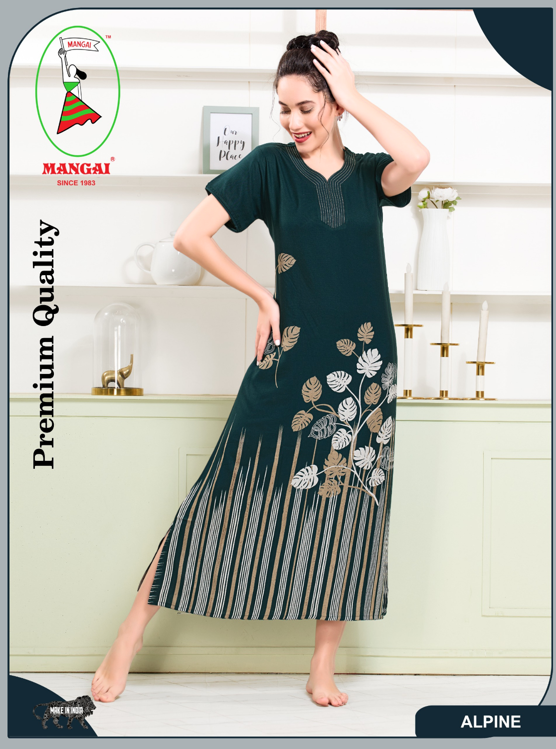 MANGAI Colourful Digital Panel Printed Alpine Fancy Nighty |All Over Print | Half Sleeve | Zipless Model | Side Pocket | Premium Night Wear (AFK)