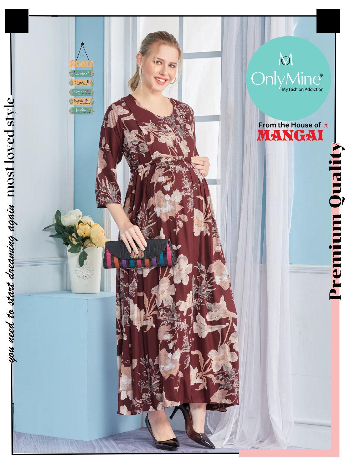 New ArrivalsONLY MINE Premium 4-IN-ONE Mom's Wear - Soft & Smooth Rayon | Maternity | Feeding | Long Frock | Casual Wear for Pregnancy Women's (4-IN-ONE-LFRK)