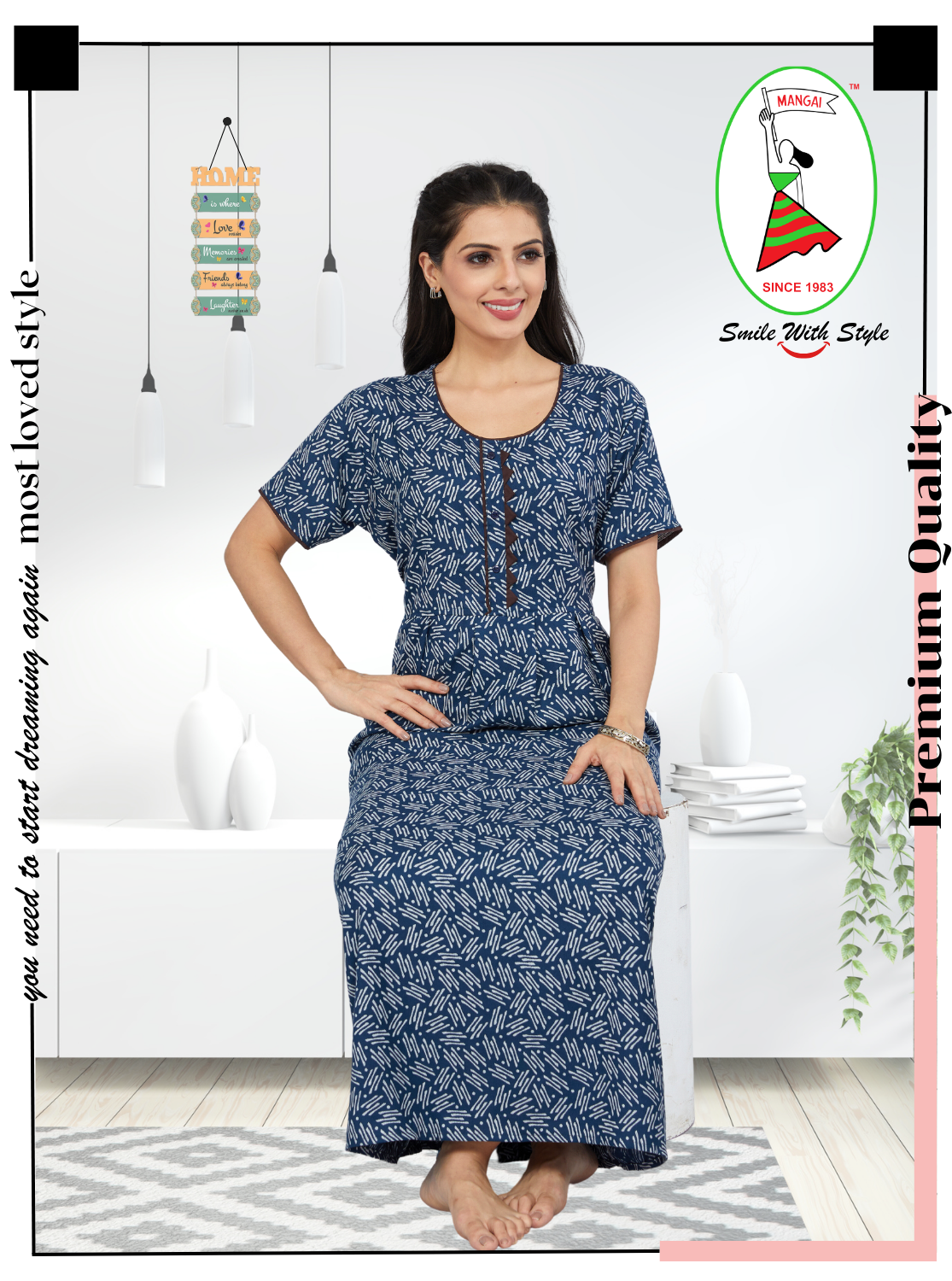 MANGAI New Premium Alpine KURTI Style | Full Length Stylish KURTI Model Nighties | Side Pocket | Half Sleeve | Perfect Nightwear Collection's for Trendy Women's