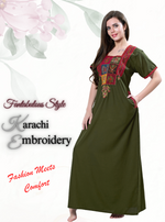 MANGAI Premium KARACHI Embroidery Nighties | Beautiful Embroidery Design's | Branded Quality | Half Sleeve | Regular Model | Stylish Nightdress for Women (KEM)