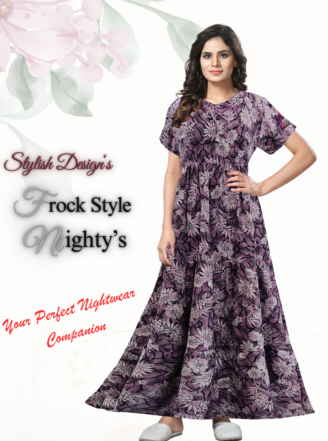 Fresh Arrivals MANGAI Alpine FULL FROCK Model Nighties | Beautiful Stylish Frock Style | Stylish Fancy Sleeves | Side Pocket | Perfect Nightwear Trendy Women's (FRK)