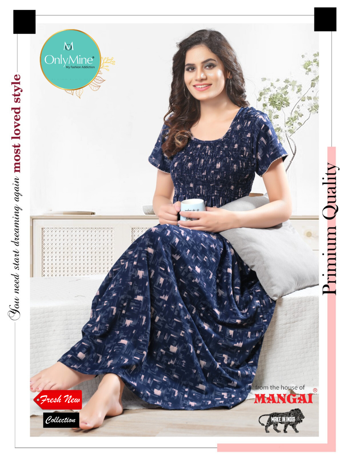 New Collection's ONLY MINE Premium Synthetic Smokey Nighty | Beautiful Pleated Design | Side Pocket | Stylish Nighty for Stylish Women's