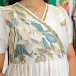 Elegant Cream Floral Long Frock with V Lace Detail for Women - Mangai Nighties 