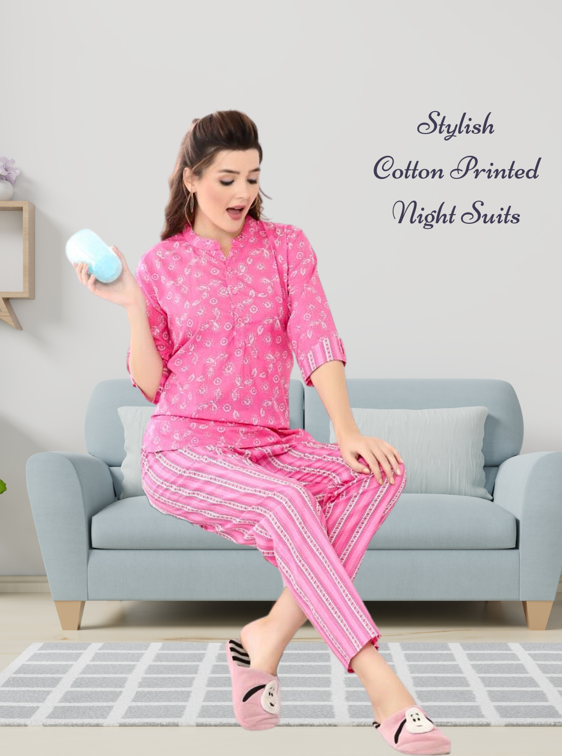 Trendy Collection's NewOnly Mine Cambric Night Suits- Stylish Printed Top & Bottom Set for Trendy Women's