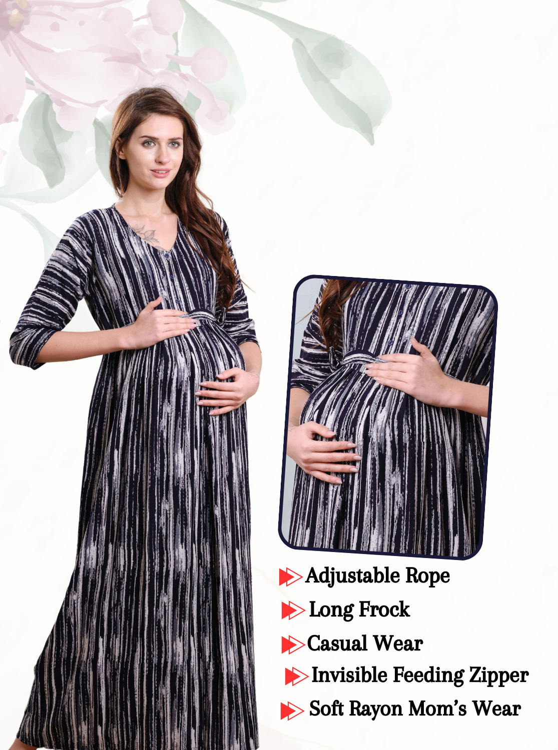 New ONLY MINE Premium 4-IN-ONE Mom's Wear - Soft & Smooth Rayon | Maternity | Feeding | Long Frock | Casual Wear for Pregnancy Women's