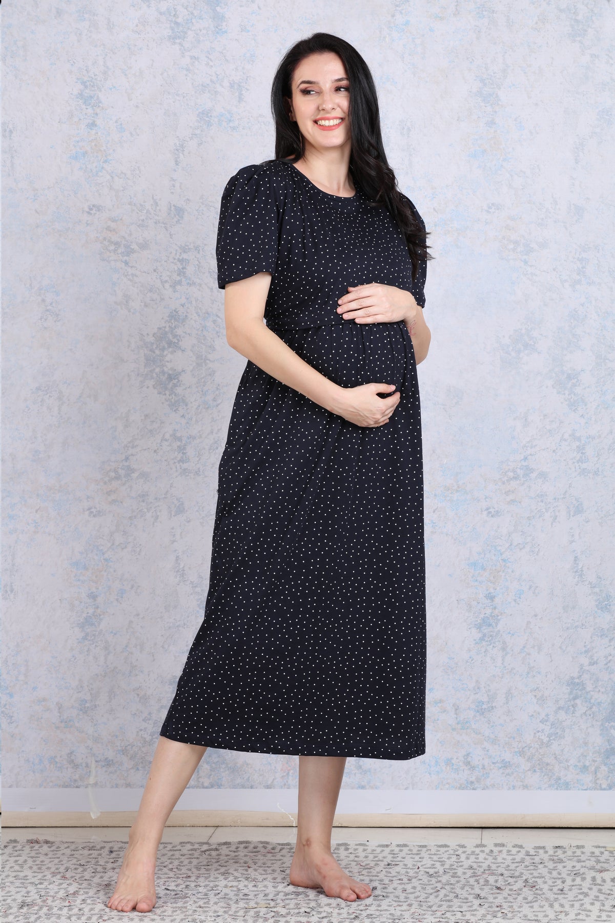 New HOSIERY Cotton Zipless Feeding Wear | Puff Sleeve with Round Neck | Flap Open Zipless Feeding wear for Pregnancy Women (MHG)