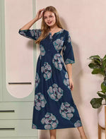 Floral Print Kurti Style Long Sleeve with Pocket – Mangai Nighties