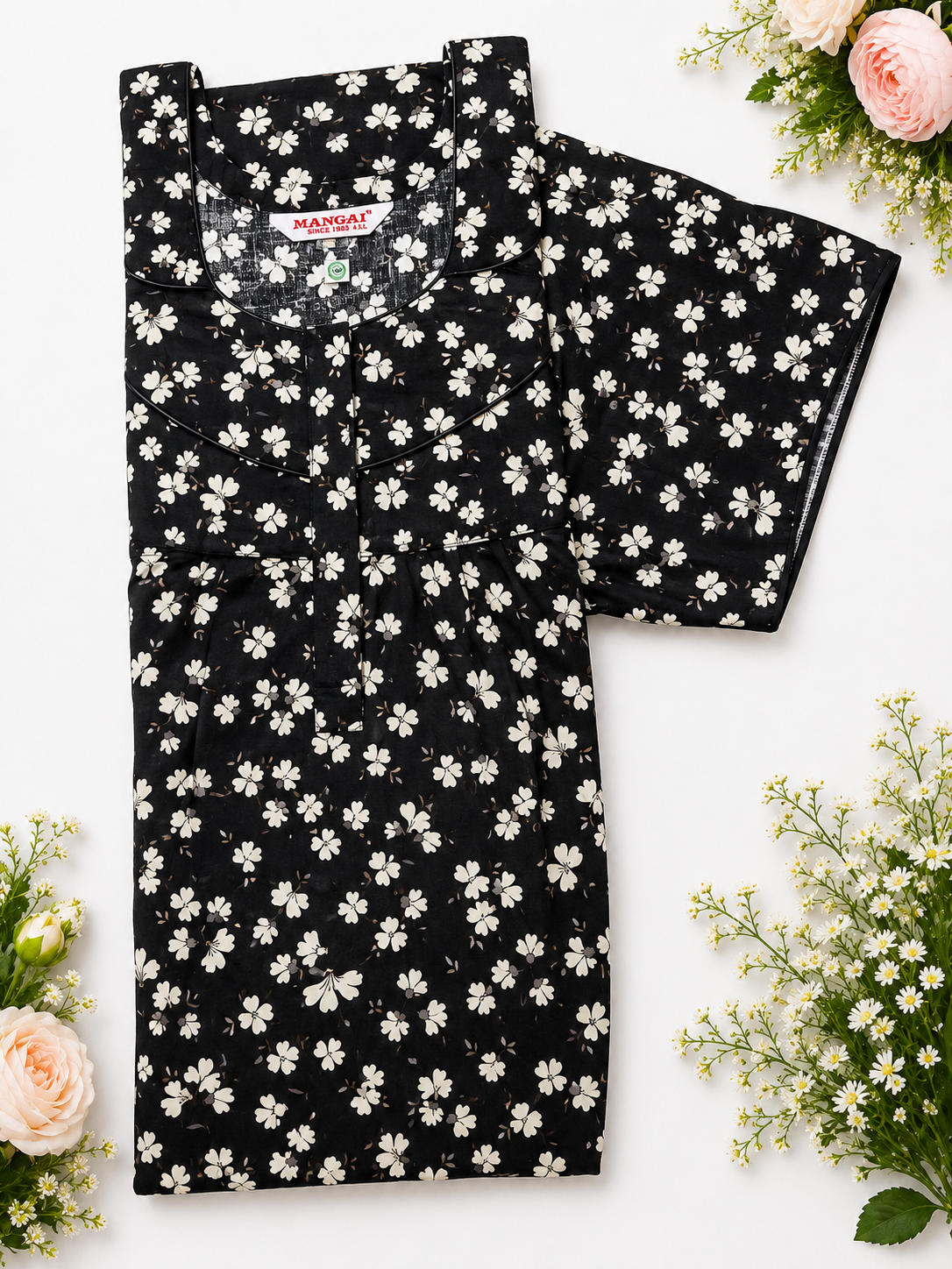 MANGAI Premium Cotton Printed Pleated Model Half Sleeve 4XL Size Shrinkage Free Nighties (4PZ)