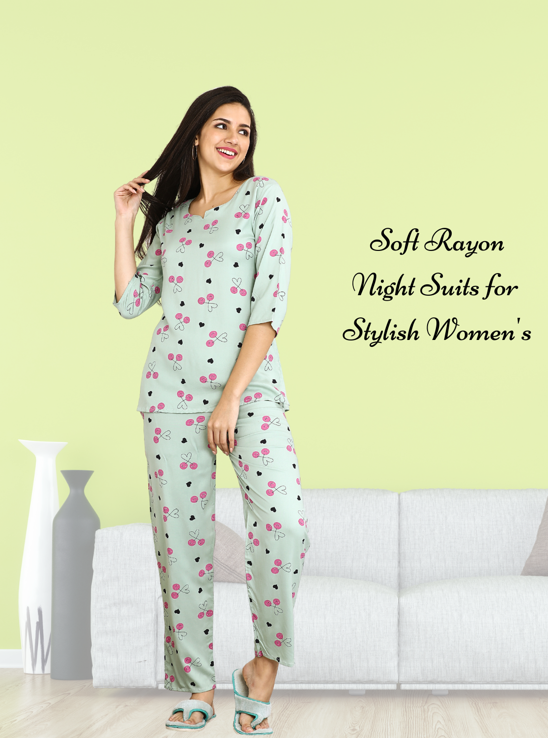 ONLY MINE Rayon Printed Top & Bottom Set Night Suits- Stylish Printed Top & Bottom Set for Trendy Women's