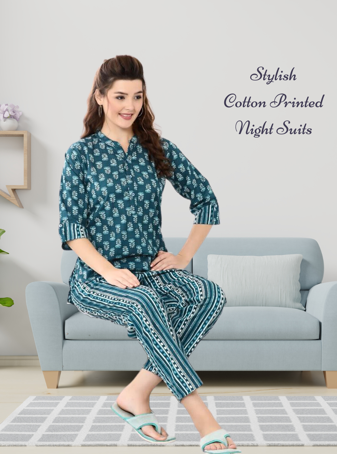 New Arrivals Only Mine Cambric Night Suits- Stylish Printed Top & Bottom Set for Trendy Women's