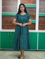 Rayon Circle Print Gathering Maxi with Side Pocket- Mangai Nighties