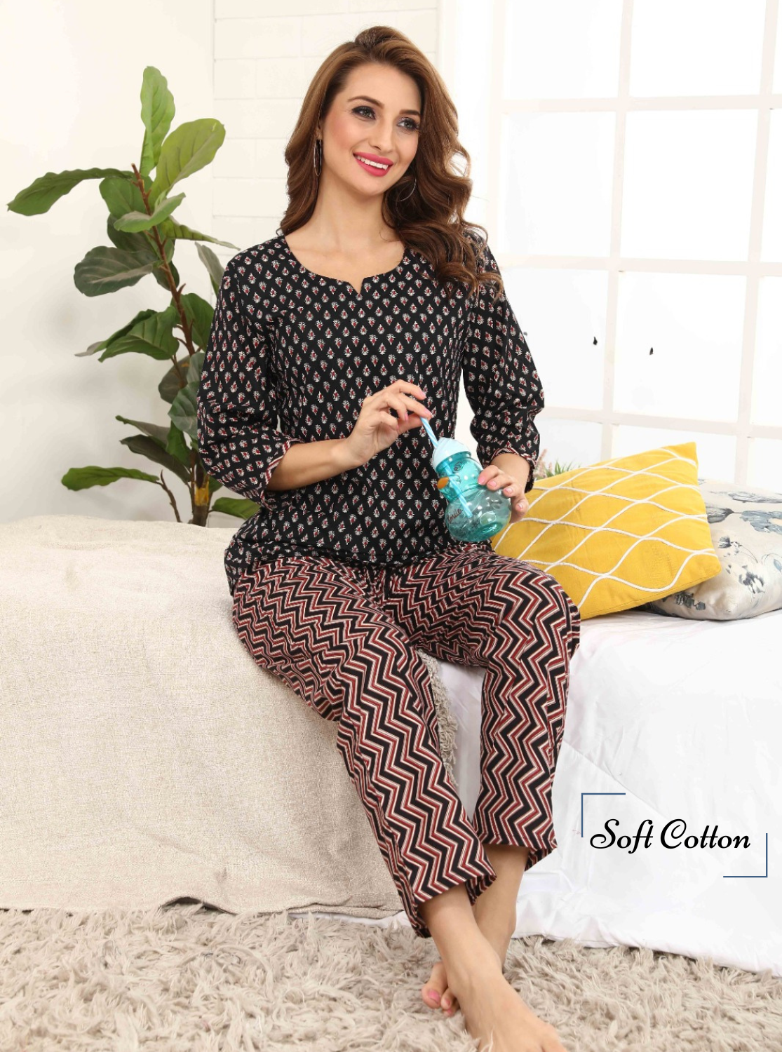 Only Mine Latest Collection Cambric Night Suits- Stylish Printed Top & Bottom Set for Trendy Women's