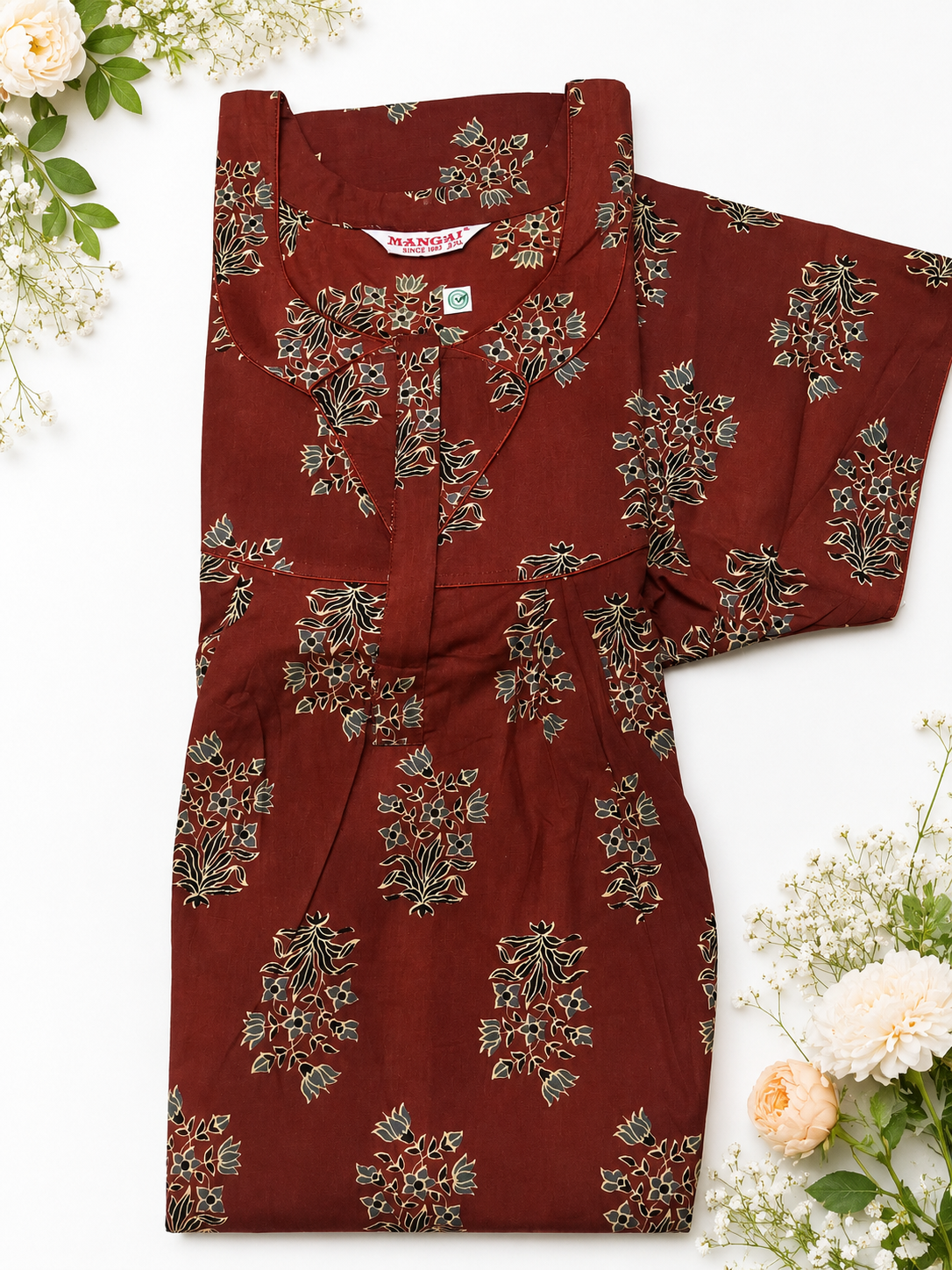 MANGAI Cotton Printed Pleated Model Half Sleeve 3XL Size Nighties (3PZ)