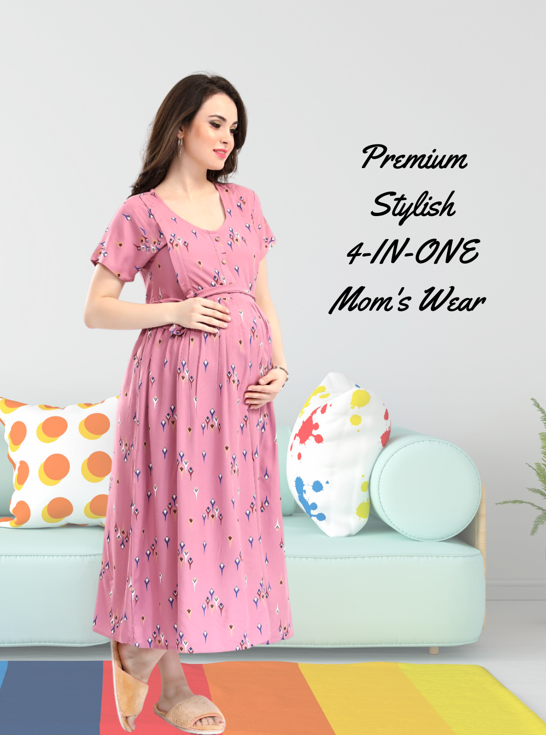 Stylish Arrivals New ONLY MINE Premium MAXI Mom's Wear | Invisible Feeding Zipper | Adjustable Rope | Casual Wear | Pregnancy Wear