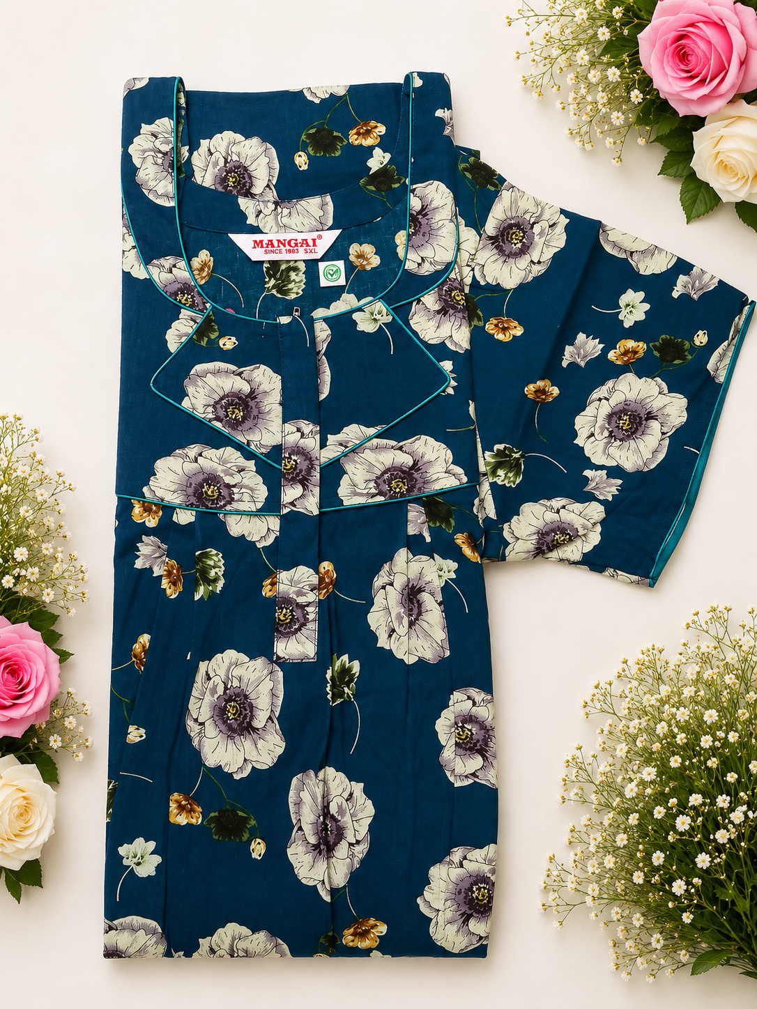 MANGAI Premium Cotton Printed Pleated Model Half Sleeve 5XL Size Shrinkage Free Nighties (5PZ)