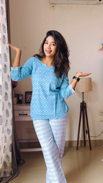 MANGAI Premium Cotton Printed Cambric Night Suits | Stylish Print's All Over | Top & Bottom Set | 3/4 Sleeve | Trendy Night Suits for Stylish Women's (CMNS)