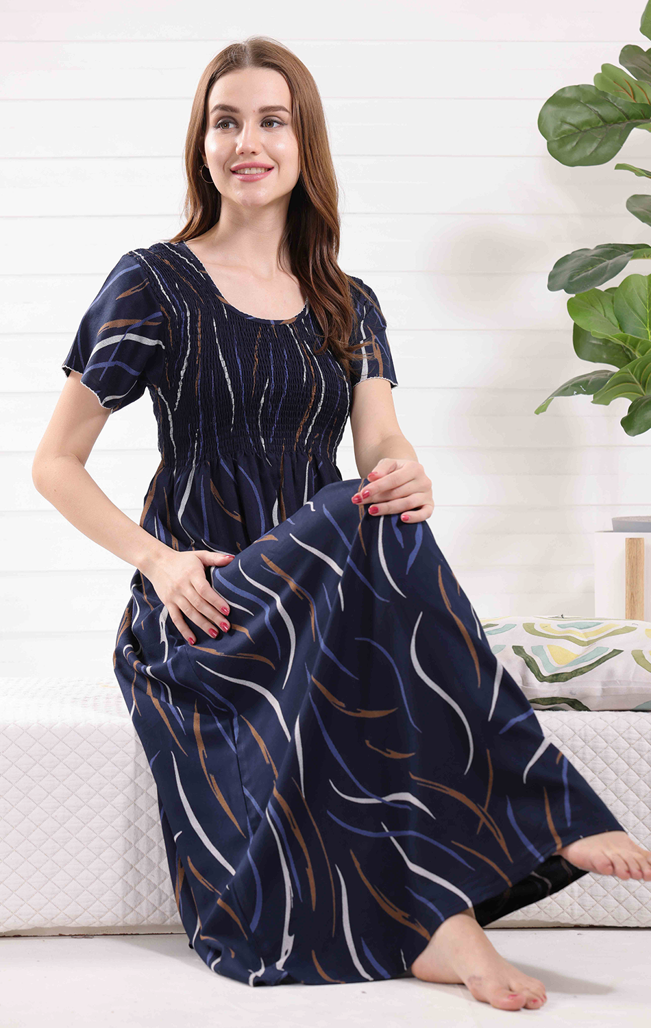 New Arrivals ALPINE Smokey Nighty | Beautiful Pleated Design | Side Pocket | Stylish Nighty for Trendy Women's | Your Perfect Nightwear Collection's (ALS)