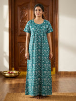 MANGAI Premium Cotton Printed Pleated Model Half Sleeve 3XL Size Nighties With Fancy Neck | With Side Pocket (3PZ)