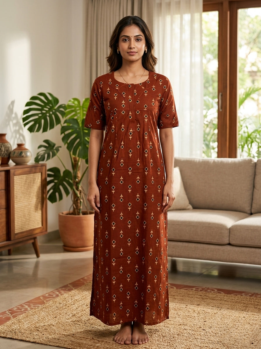 MANGAI Cotton Printed Pleated Model Half Sleeve 3XL Size Shrinkage Free Nighties (3PZ)