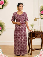MANGAI Cotton Printed Pleated Model Half Sleeve 5XL Size Nighties withFancy Neck | With Side Pocket (5PZ)
