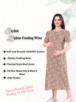 MANGAI HOSIERY Cotton Zipless Feeding Wear | Fancy Sleeve with Round Neck | Flap Open Zipless Feeding wear for Pregnancy Women (MMG)