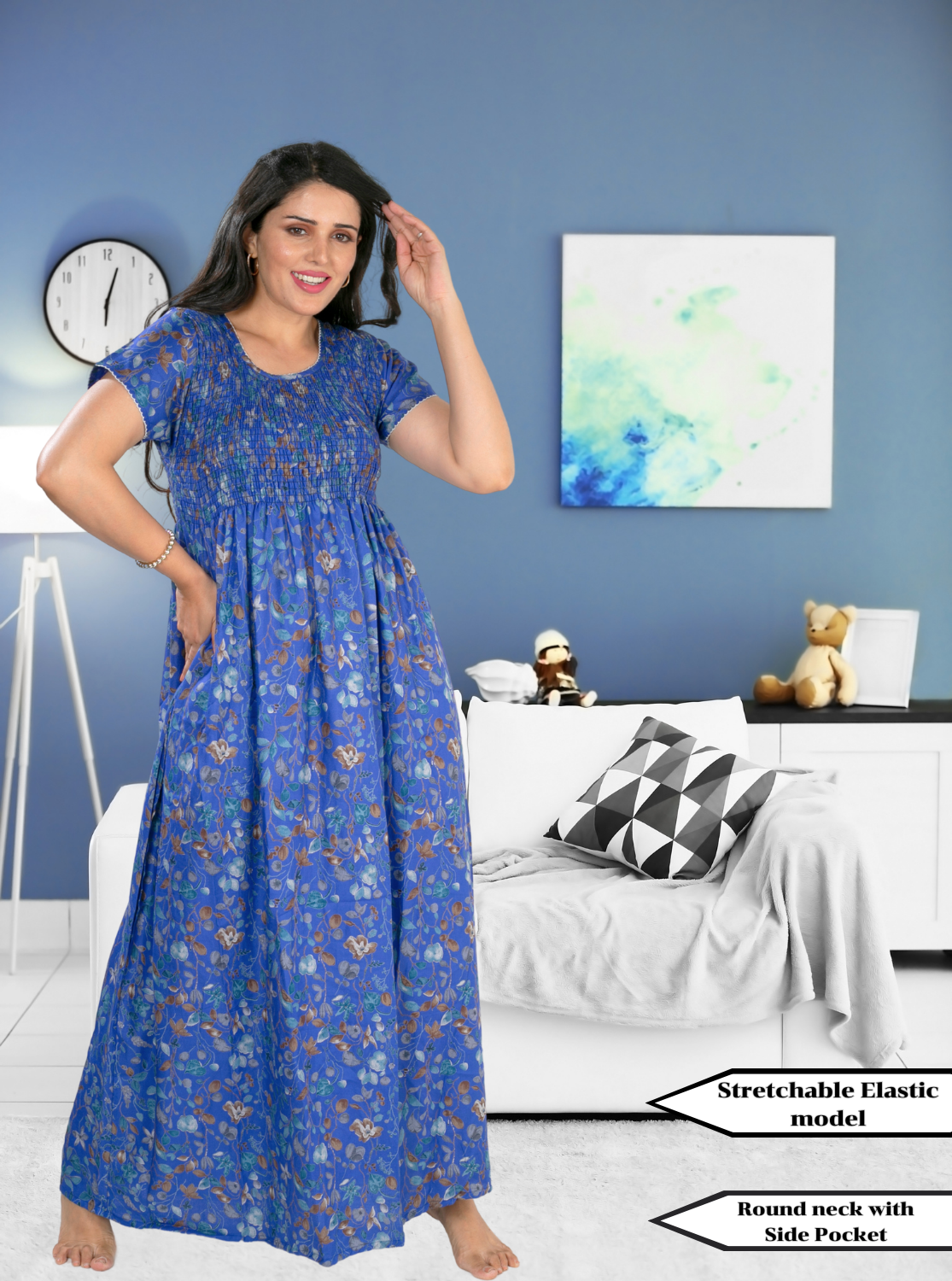 ALPINE Smocking Nighty | Beautiful Pleated Design | Side Pocket | Stylish Nighty for Trendy Women's | Your Perfect Nightwear Collection's (ALS)