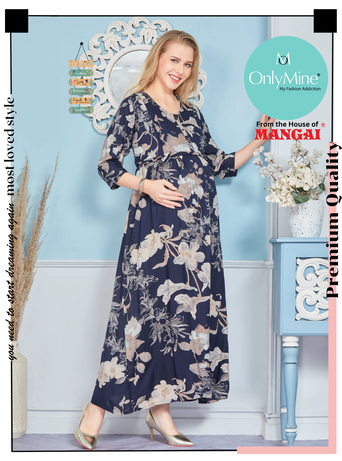 New ArrivalsONLY MINE Premium 4-IN-ONE Mom's Wear - Soft & Smooth Rayon | Maternity | Feeding | Long Frock | Casual Wear for Pregnancy Women's (4-IN-ONE-LFRK)