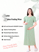 MANGAI HOSIERY Cotton Zipless Feeding Wear | Fancy Sleeve with Round Neck | Flap Open Zipless Feeding wear for Pregnancy Women (MMG)