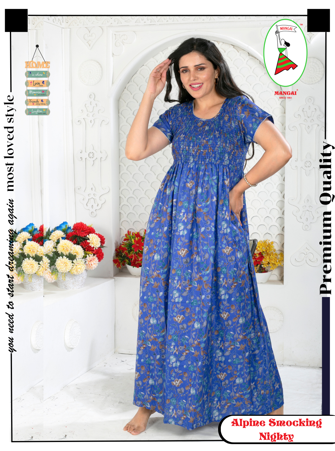 ALPINE Smocking Nighty | Beautiful Pleated Design | Side Pocket | Stylish Nighty for Trendy Women's | Your Perfect Nightwear Collection's (ALS)