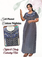 MANGAI New Collection Premium Cotton Embroidery Printed Nighties- All Over Printed Stylish Nightwear for Stylish Women | Trendy Embroidery Neck | Pleated Model (CPL)