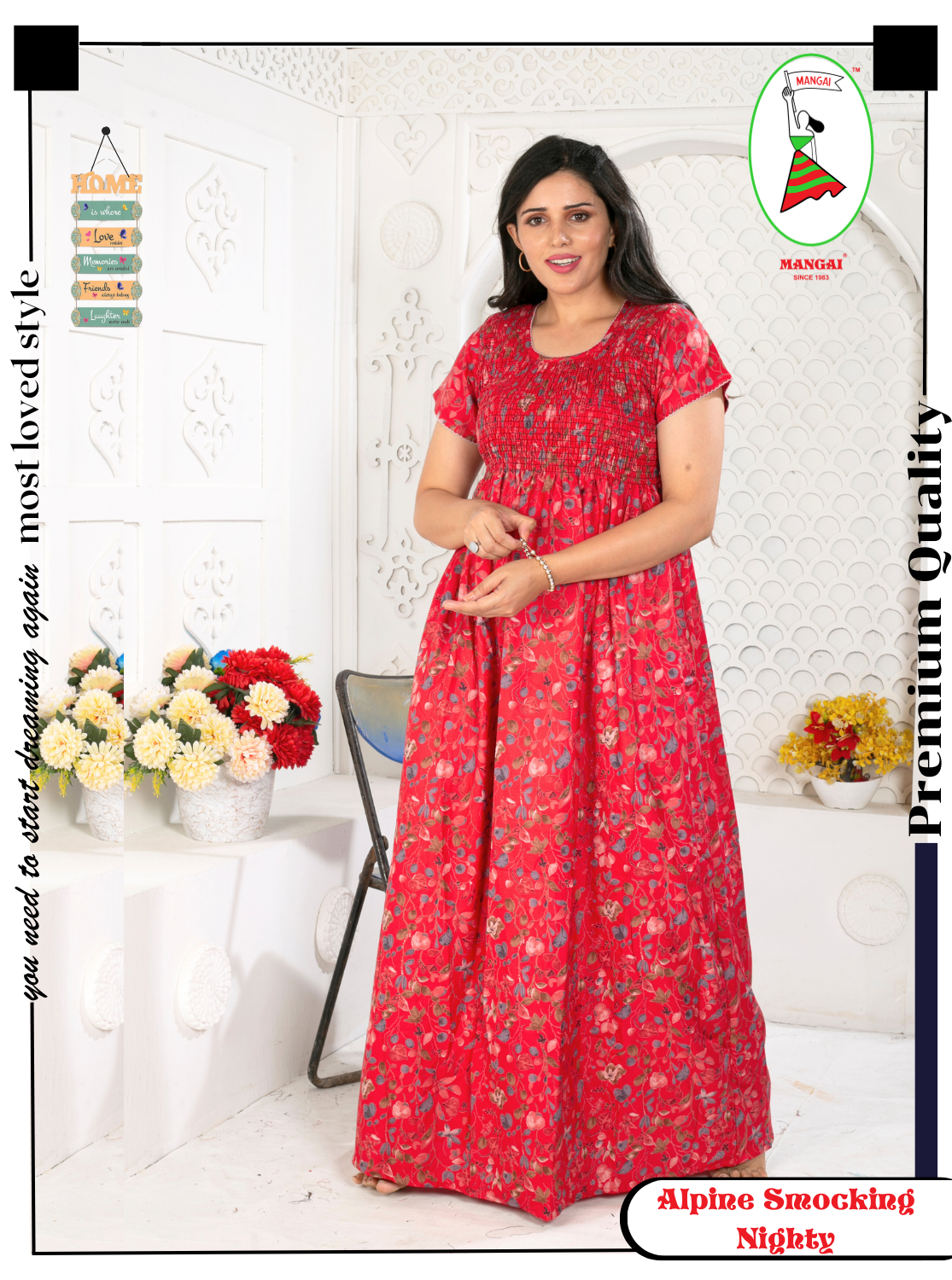 ALPINE Smocking Nighty | Beautiful Pleated Design | Side Pocket | Stylish Nighty for Trendy Women's | Your Perfect Nightwear Collection's (ALS)