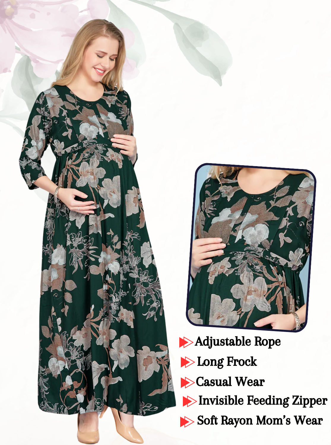 Fresh Arrivals4-IN-ONE Mom's Wear - Soft & Smooth Rayon | Maternity | Feeding | Long Frock | Casual Wear for Pregnancy Women (4-IN-ONE)