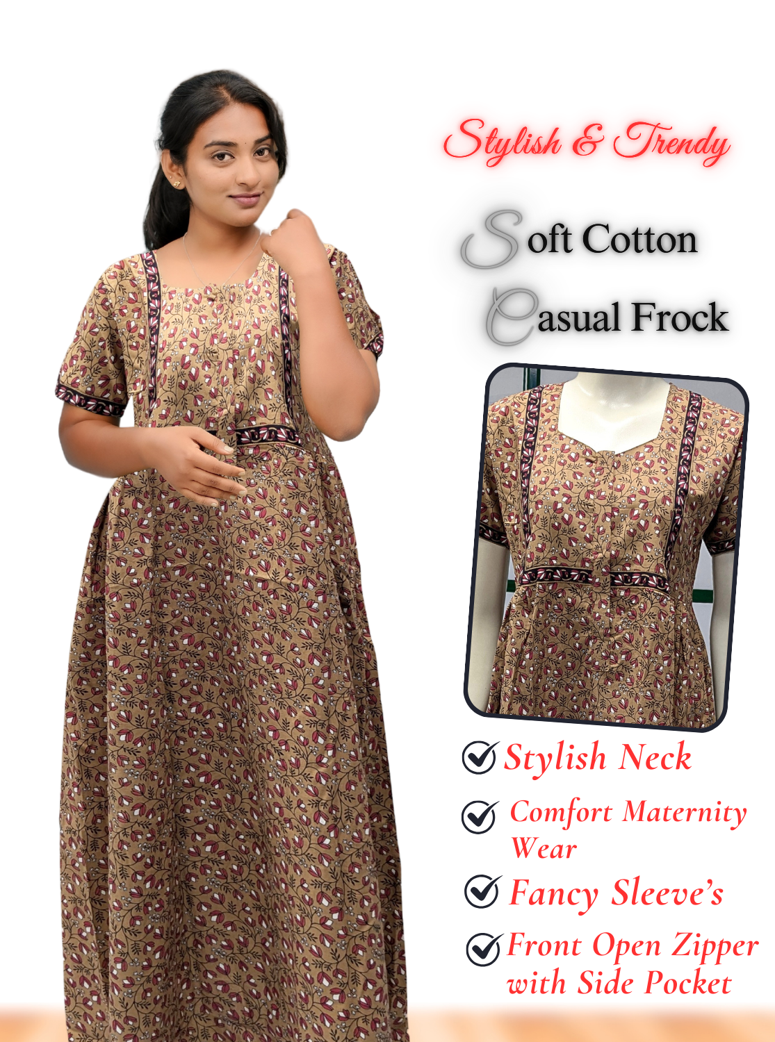 MANGAI Premium Casual Wear Cotton FROCK Model Nighties | Stylish Pleated Frock Style | Multipurpose Nighties | Casual & Pregnancy Wear | Pleated Model | Stylish Nighties for Stylish Women (MW)