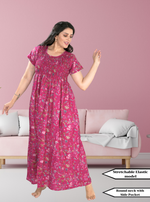 ALPINE Smocking Nighty | Beautiful Pleated Design | Side Pocket | Stylish Nighty for Trendy Women's | Your Perfect Nightwear Collection's (ALS)