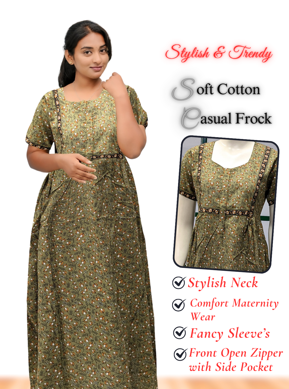 MANGAI Premium Casual Wear Cotton FROCK Model Nighties | Stylish Pleated Frock Style | Multipurpose Nighties | Casual & Pregnancy Wear | Pleated Model | Stylish Nighties for Stylish Women (MW)