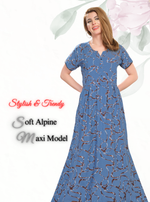 New Arrival MANGAI Premium ALPINE MAXI Model Nighty - Stylish Fancy Maxi Model Nightwear for Stylish Women | Updated Collection's| Beautiful Flared & Pleated Model | Frock Model Nighties for Trendy Women's (HMS)