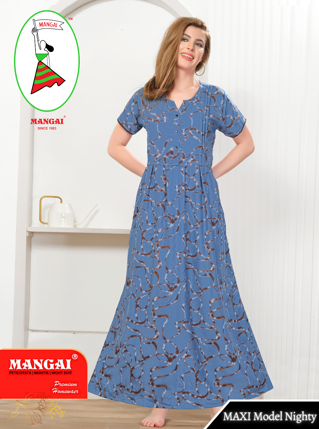 New Arrival MANGAI Premium ALPINE MAXI Model Nighty - Stylish Fancy Maxi Model Nightwear for Stylish Women | Updated Collection's| Beautiful Flared & Pleated Model | Frock Model Nighties for Trendy Women's (HMS)