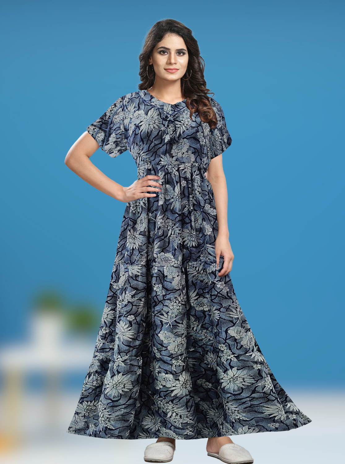 Fresh Arrivals MANGAI Alpine FULL FROCK Model Nighties | Beautiful Stylish Frock Style | Stylish Fancy Sleeves | Side Pocket | Perfect Nightwear Trendy Women's (FRK)