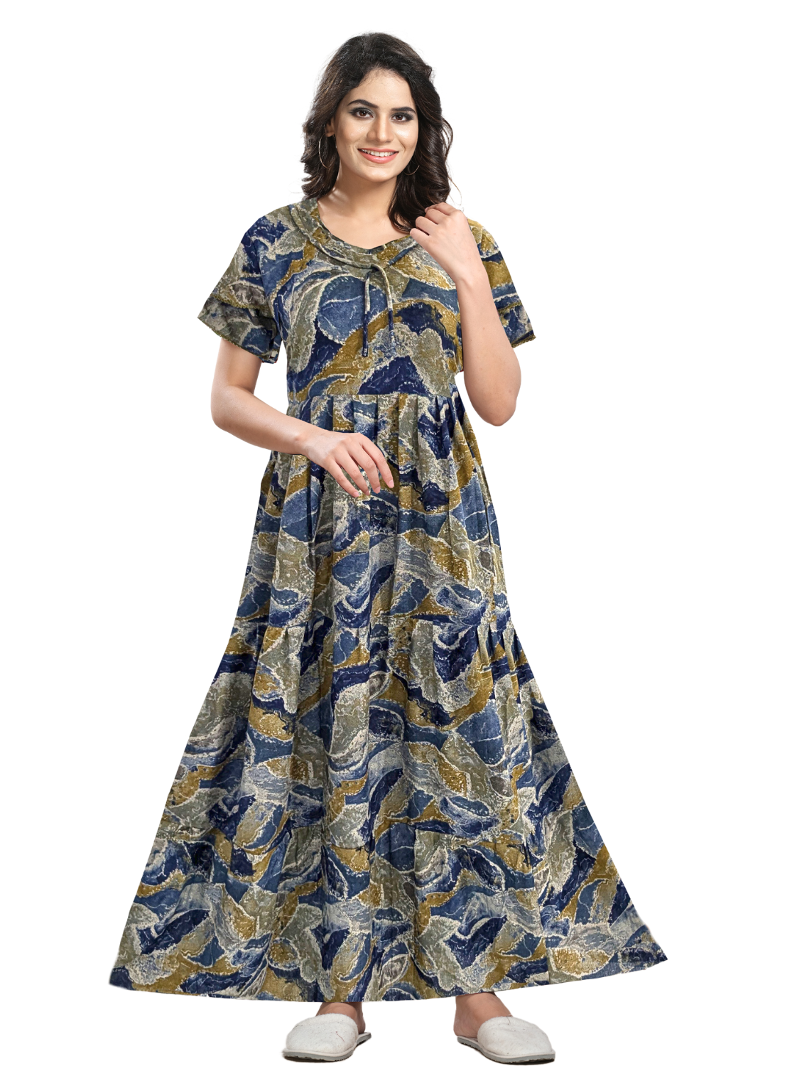 Fresh Arrivals MANGAI Alpine FULL FROCK Model Nighties | Beautiful Stylish Frock Style | Stylish Fancy Sleeves | Side Pocket | Perfect Nightwear Trendy Women's (FRK)