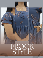 MANGAI New Alpine 3 Layer Frock for Women | Stylish Double Layer Sleeve Nighty with Fancy Neck | Back Tie Rope & Side Pocket | Flared Bottom Full Length Modern Nightwear (AFK)