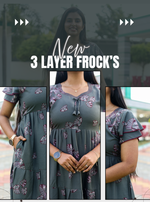 MANGAI New Alpine 3 Layer Frock for Women | Stylish Double Layer Sleeve Nighty with Fancy Neck | Back Tie Rope & Side Pocket | Flared Bottom Full Length Modern Nightwear (AFK)