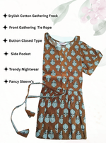 Cotton Gathering Frock for Summer Arrivals | Side Pocket | Button Closed | Elegant Casual Night Wear for Trendy Women's (CFK)