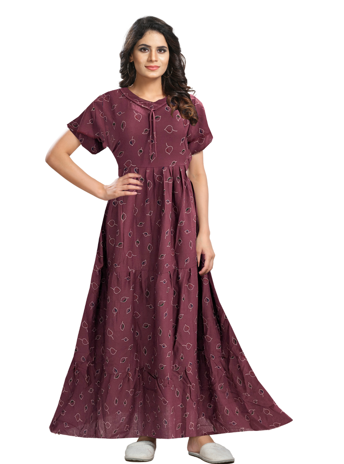 Fresh Arrivals MANGAI Alpine FULL FROCK Model Nighties | Beautiful Stylish Frock Style | Stylish Fancy Sleeves | Side Pocket | Perfect Nightwear Trendy Women's (FRK)