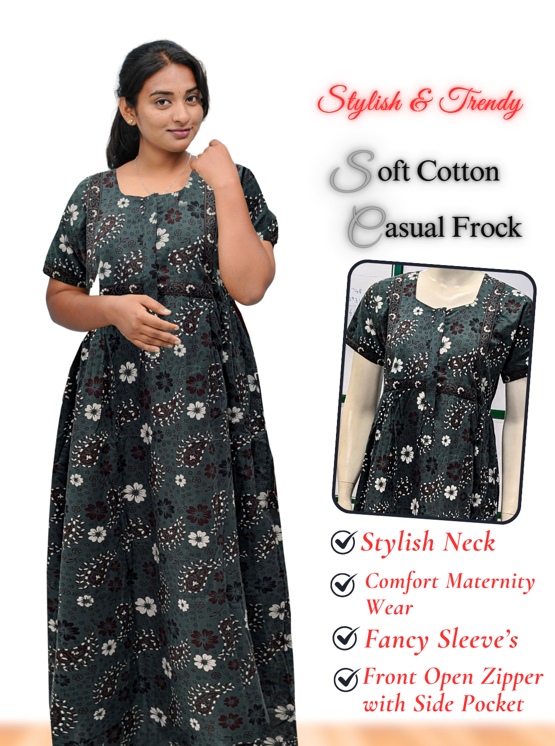 MANGAI Premium Casual Wear Cotton FROCK Model Nighties | Stylish Pleated Frock Style | Multipurpose Nighties | Casual & Pregnancy Wear | Pleated Model | Stylish Nighties for Stylish Women (MW)