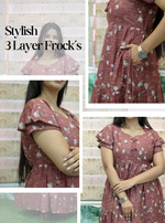 MANGAI New Alpine 3 Layer Frock for Women | Stylish Double Layer Sleeve Nighty with Fancy Neck | Back Tie Rope & Side Pocket | Flared Bottom Full Length Modern Nightwear (AFK)