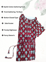 Cotton Gathering Frock for Summer Arrivals | Side Pocket | Button Closed | Elegant Casual Night Wear for Trendy Women's (CFK)
