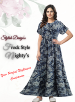 Fresh Arrivals MANGAI Alpine FULL FROCK Model Nighties | Beautiful Stylish Frock Style | Stylish Fancy Sleeves | Side Pocket | Perfect Nightwear Trendy Women's (FRK)