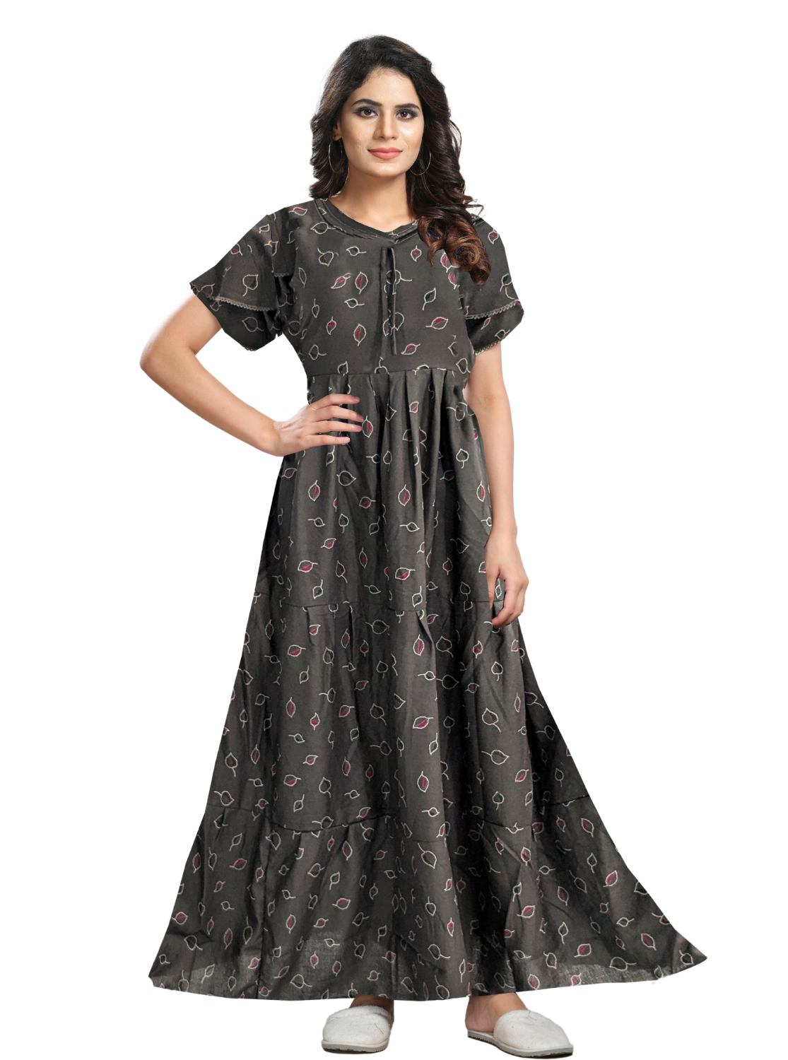 Fresh Arrivals MANGAI Alpine FULL FROCK Model Nighties | Beautiful Stylish Frock Style | Stylish Fancy Sleeves | Side Pocket | Perfect Nightwear Trendy Women's (FRK)