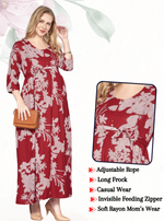 New ArrivalsONLY MINE Premium 4-IN-ONE Mom's Wear - Soft & Smooth Rayon | Maternity | Feeding | Long Frock | Casual Wear for Pregnancy Women's (4-IN-ONE-LFRK)