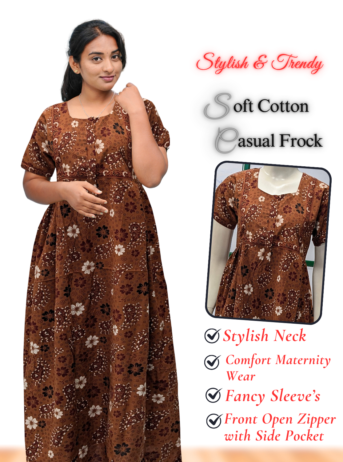 MANGAI Premium Casual Wear Cotton FROCK Model Nighties | Stylish Pleated Frock Style | Multipurpose Nighties | Casual & Pregnancy Wear | Pleated Model | Stylish Nighties for Stylish Women (MW)